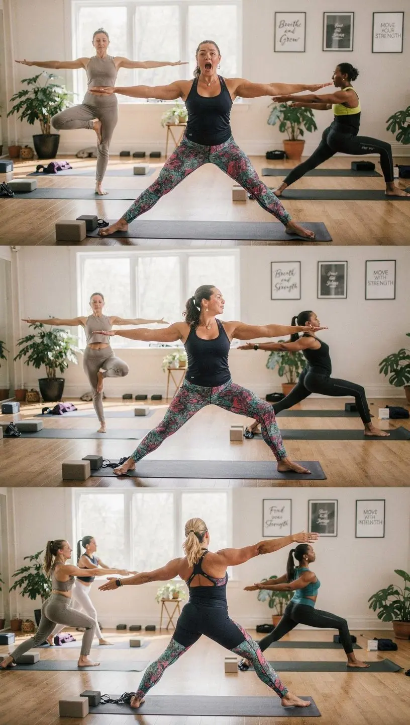 Grupo de deportistas en una clase de yoga, practicando técnicas de respiración y meditación.