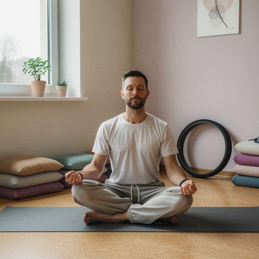 Esteras de yoga dispuestas en el estudio, listas para la próxima clase de deportistas.